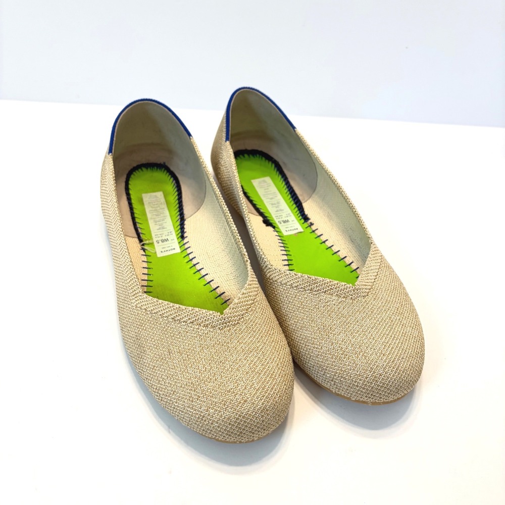 Rothys The Flat Gold Metallic Knit Round Toe Shoes W8.5 001-280 Needs Insert